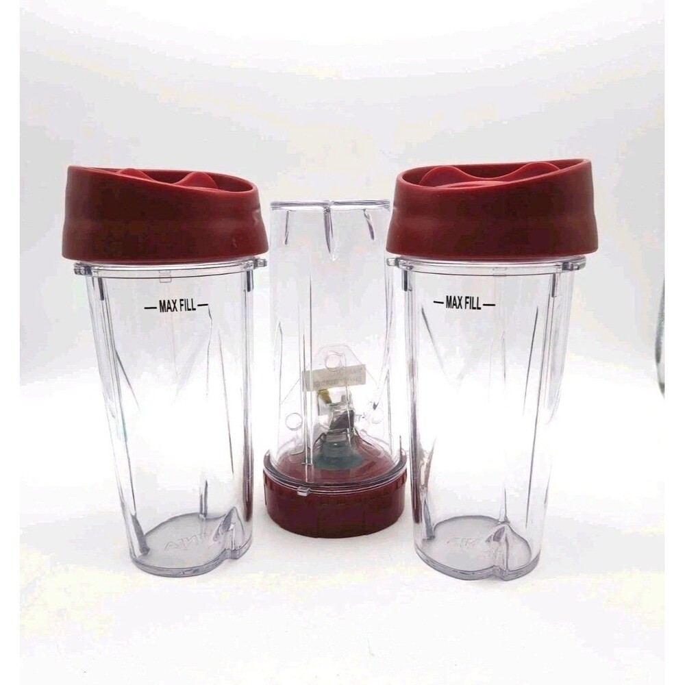 3 Ninja 16oz Cup, 2 Lids Plus New Blade For Kitchen System Pulse Blender Red New